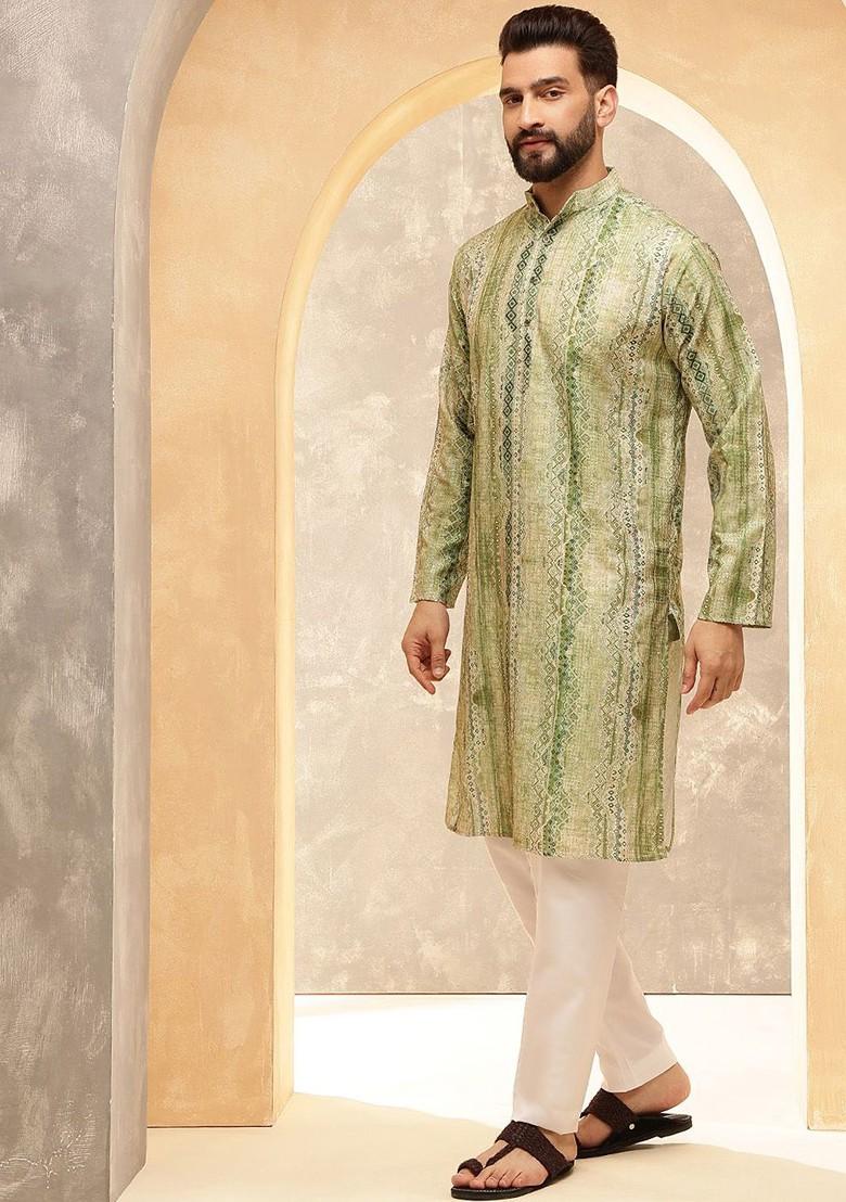 Green Ethnic Motifs Cotton Kurta For Men