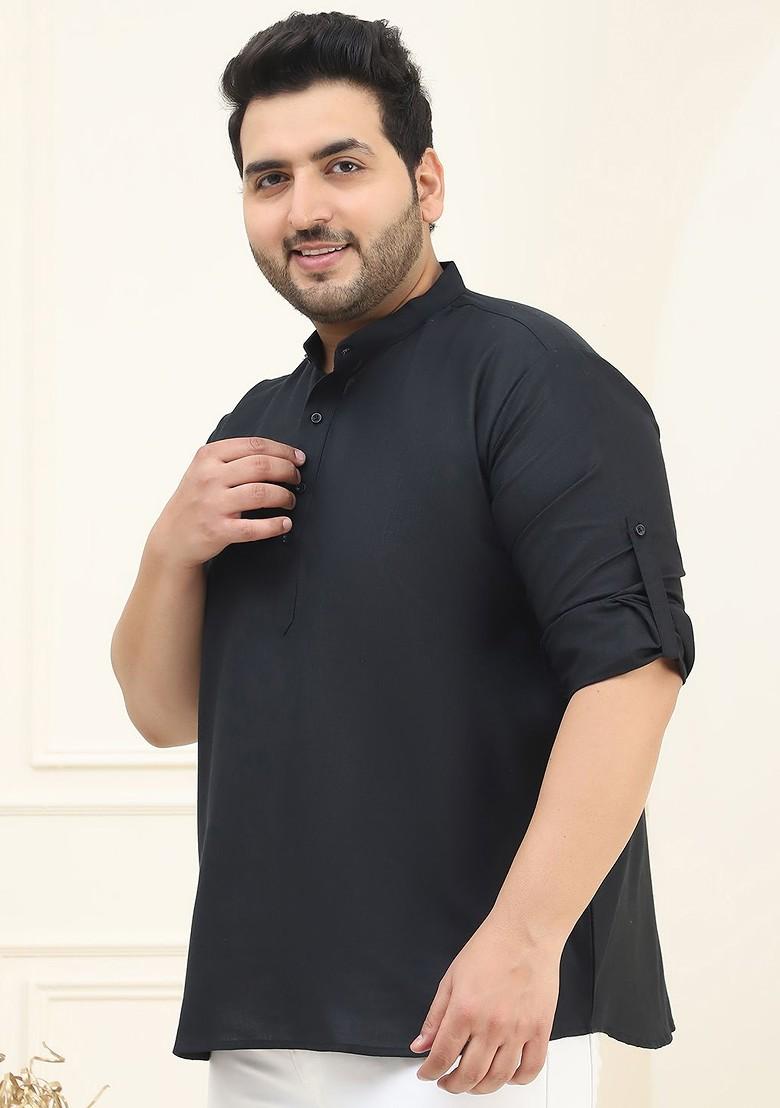Black Solid Cotton Kurta For Men