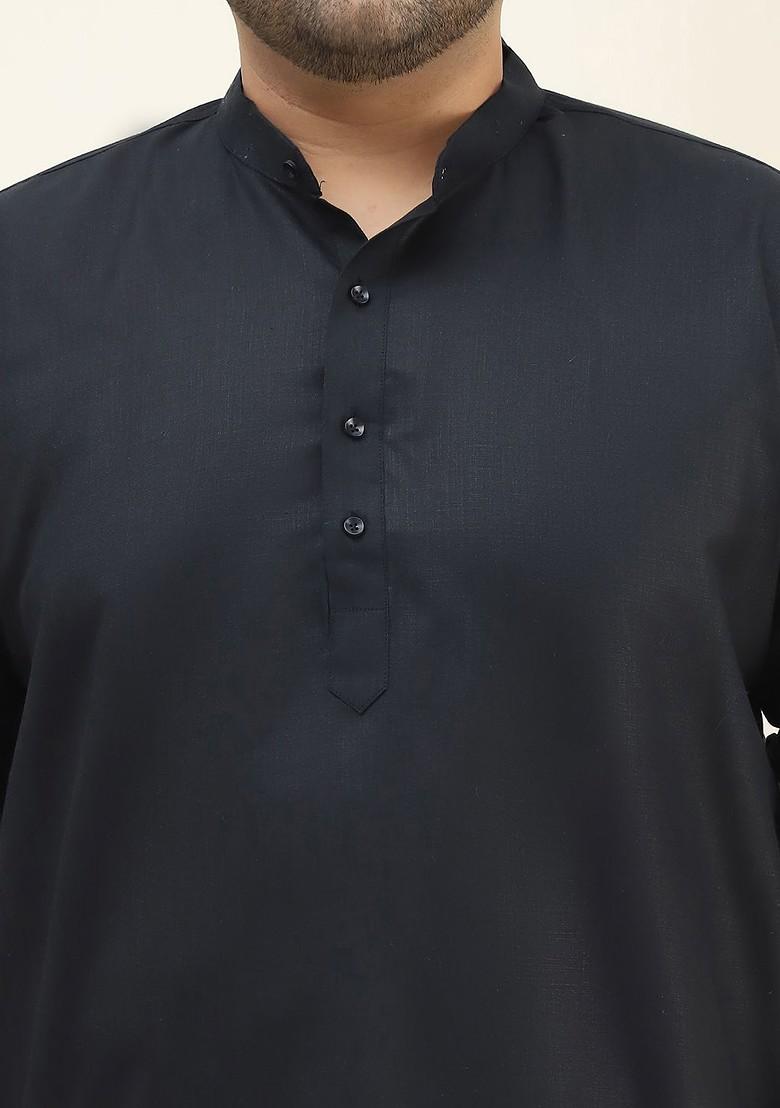 Black Solid Cotton Kurta For Men