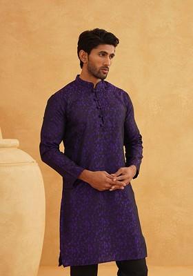 Purple Woven Poly Blend Kurta For Men