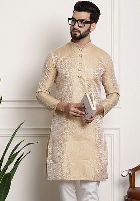Gold Ethnic Motifs Jacquard Kurta For Men