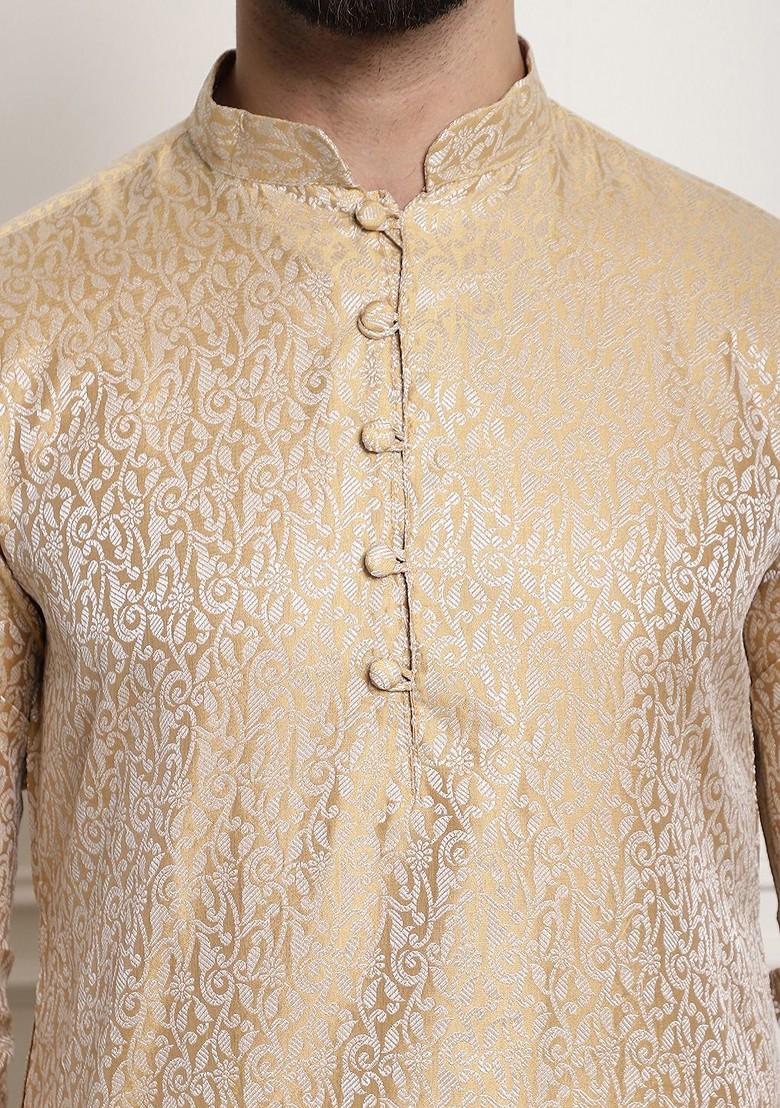 Gold Ethnic Motifs Jacquard Kurta For Men