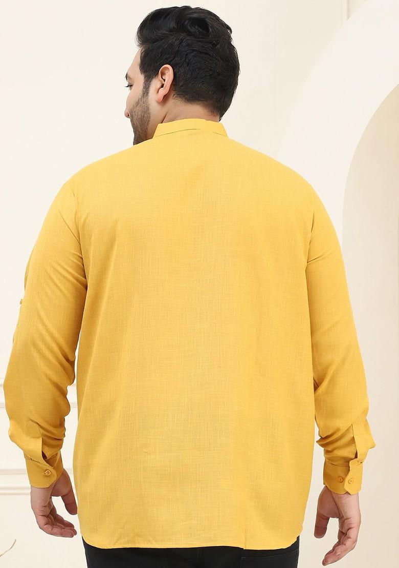 Mustard Solid Cotton Kurta For Men