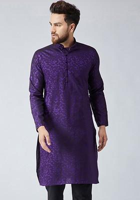 Purple Woven Poly Blend Kurta For Men