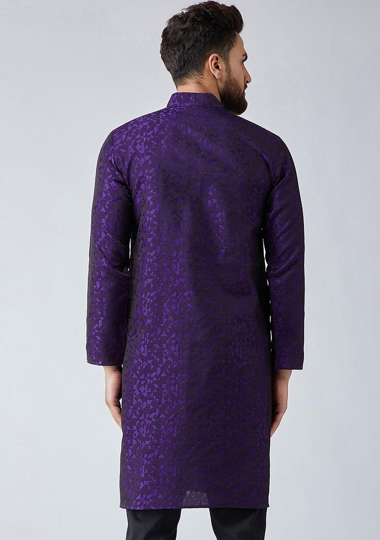 Purple Woven Poly Blend Kurta For Men