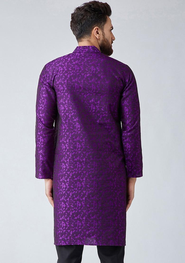 Violet Woven Poly Blend Kurta For Men