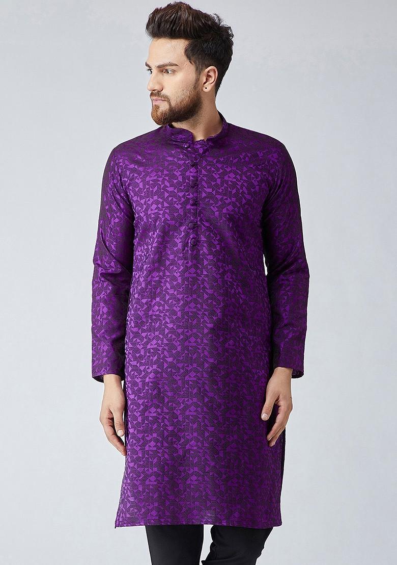 Violet Woven Poly Blend Kurta For Men