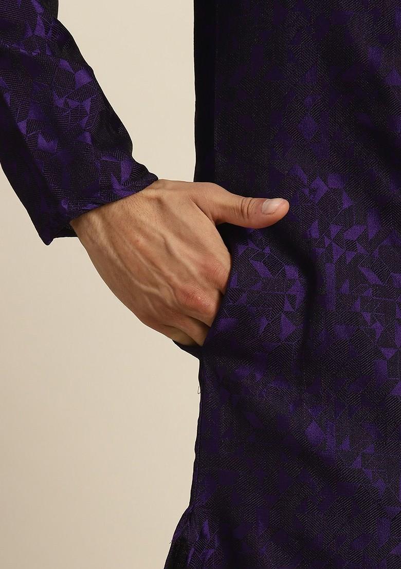 Purple Geometric Print Cotton Kurta For Men