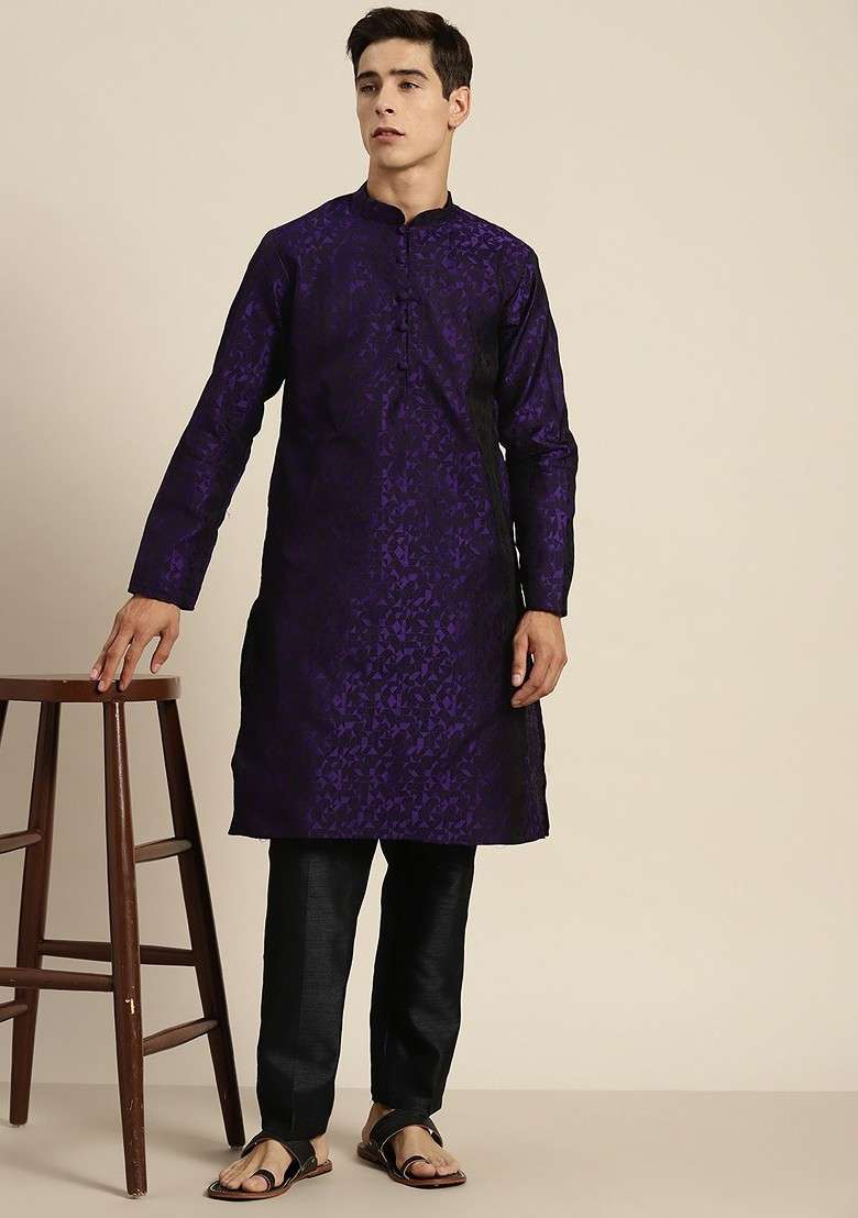 Purple Geometric Print Cotton Kurta For Men - Indya