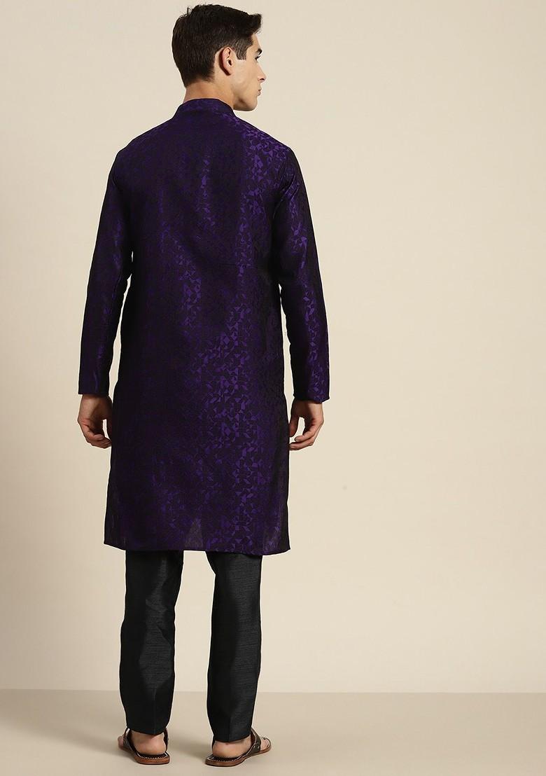 Purple Geometric Print Cotton Kurta For Men