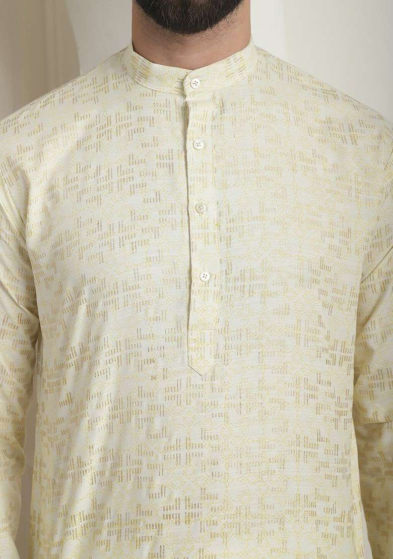 Yellow Printed Poly Blend Kurta For Men - Indya