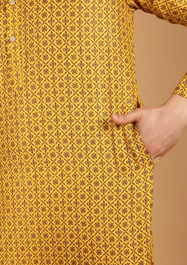 Mustard Ethnic Motifs Poly Blend Kurta For Men