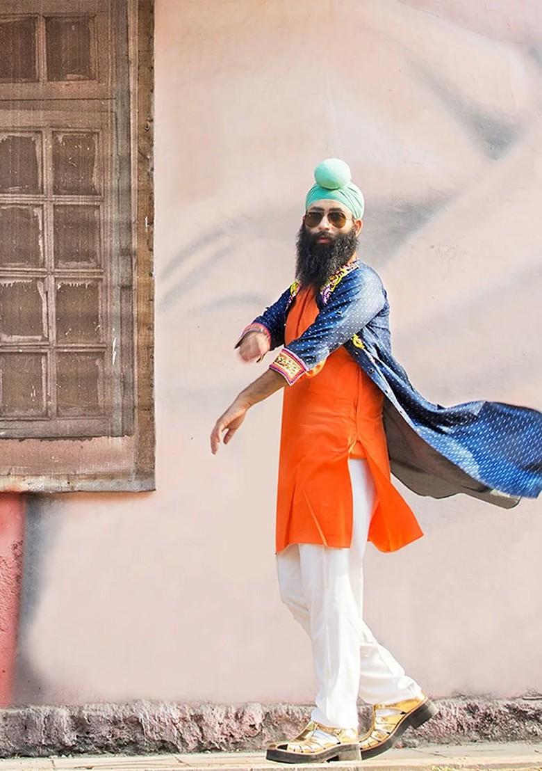 Orange Solid Poly Blend Kurta For Men