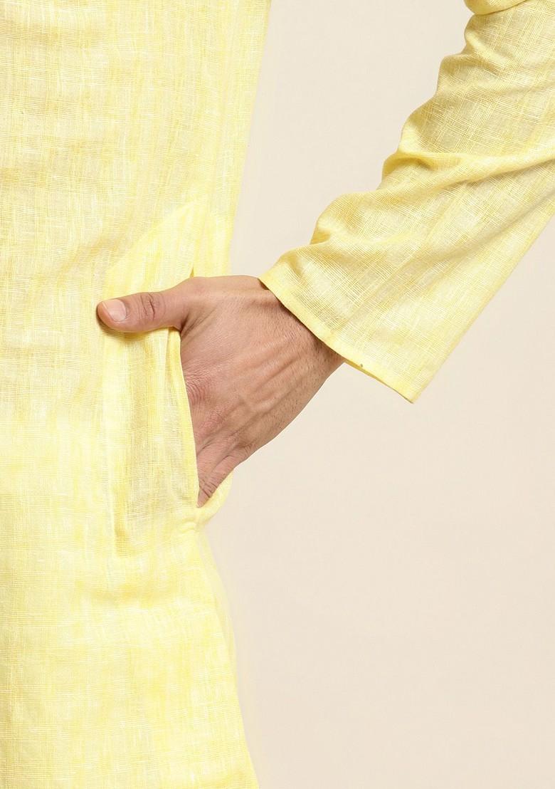 Yellow Solid Cotton Kurta For Men