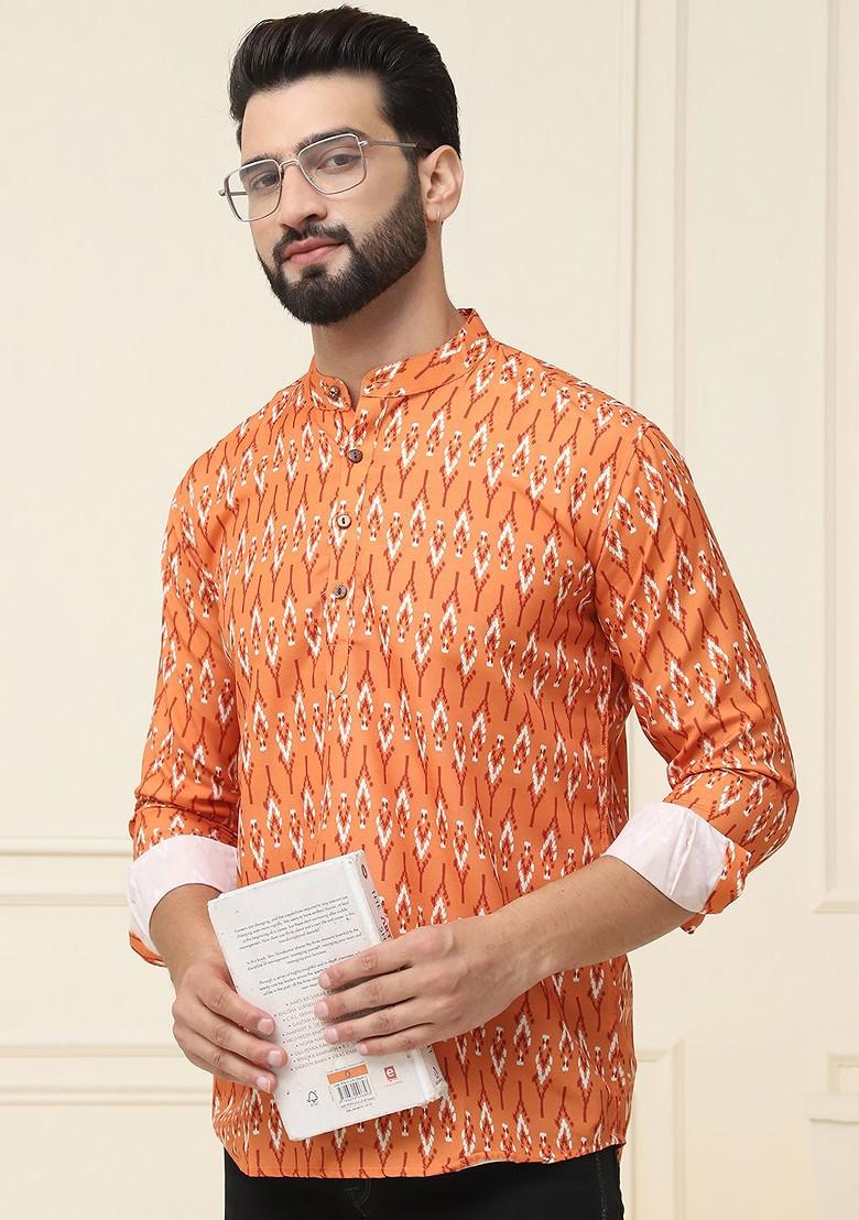 Mustard Ethnic Motifs Poly Blend Kurta For Men