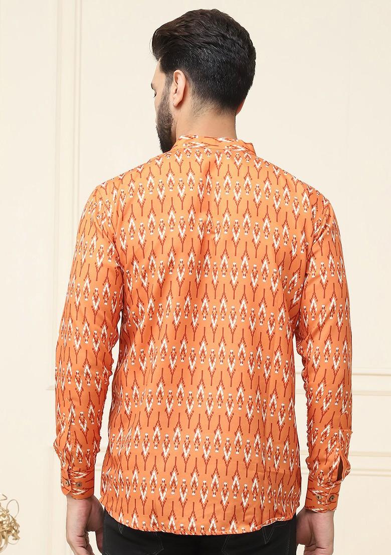 Mustard Ethnic Motifs Poly Blend Kurta For Men