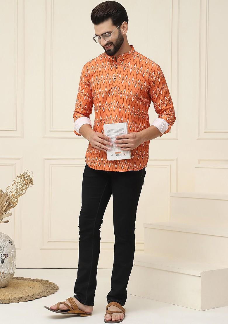 Mustard Ethnic Motifs Poly Blend Kurta For Men