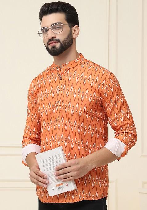 Mustard Ethnic Motifs Poly Blend Kurta For Men