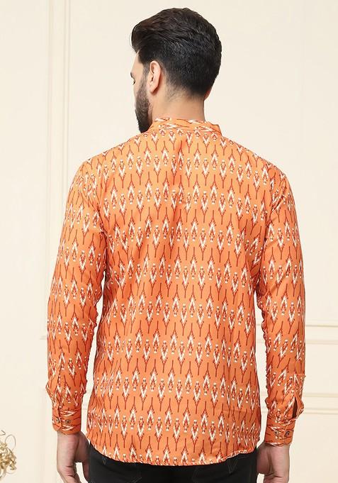 Mustard Ethnic Motifs Poly Blend Kurta For Men