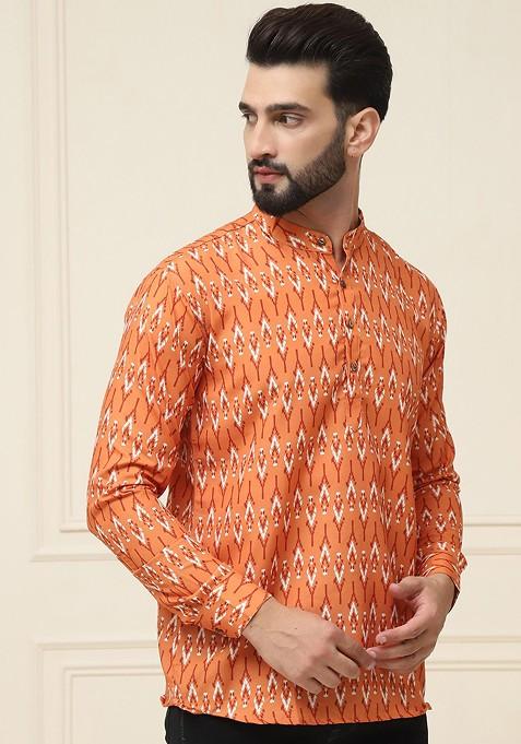 Mustard Ethnic Motifs Poly Blend Kurta For Men