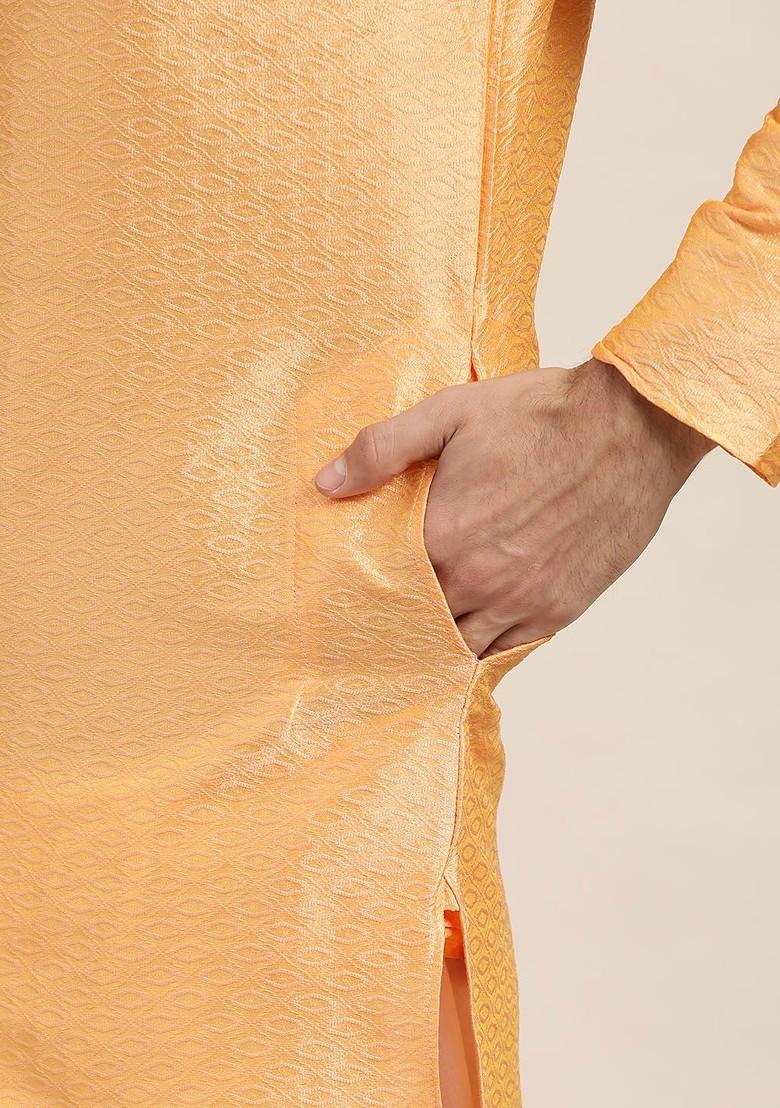 Peach Woven Poly Blend Kurta For Men