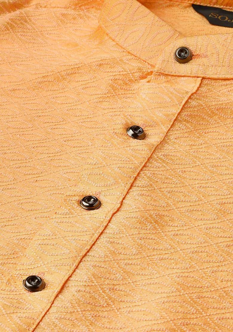 Peach Woven Poly Blend Kurta For Men