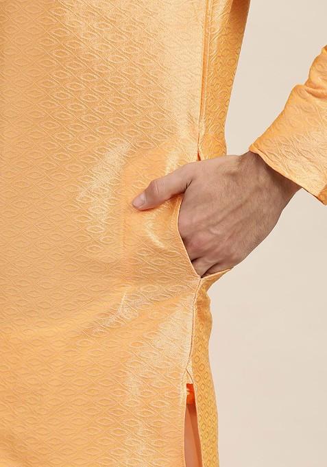 Peach Woven Poly Blend Kurta For Men