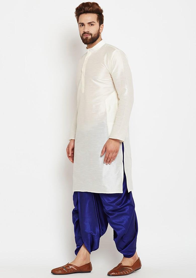 Off White Solid Poly Blend Kurta For Men
