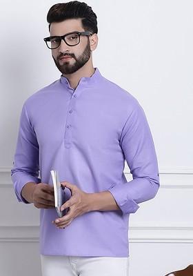 Purple Solid Poly Blend Kurta For Men