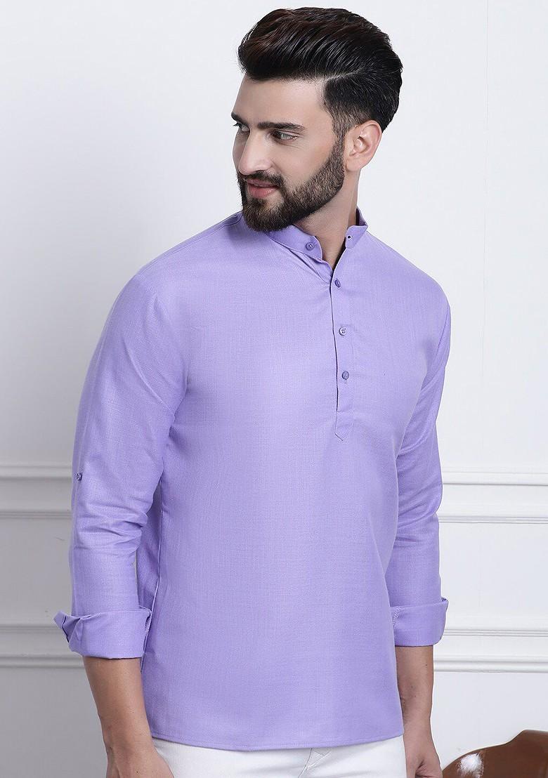 Purple Solid Poly Blend Kurta For Men