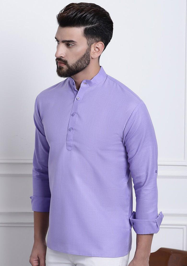 Purple Solid Poly Blend Kurta For Men