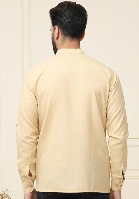Gold Solid Cotton Kurta For Men