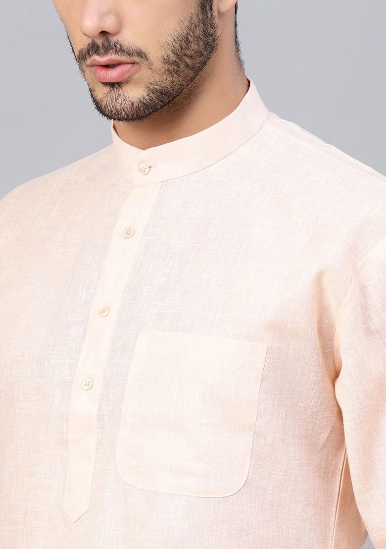 Peach Solid Poly Blend Kurta For Men