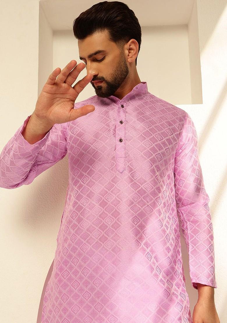 Lavender Woven Poly Blend Kurta For Men