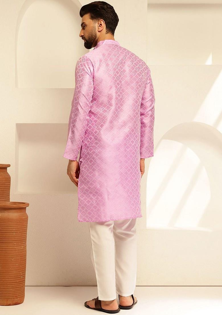 Lavender Woven Poly Blend Kurta For Men