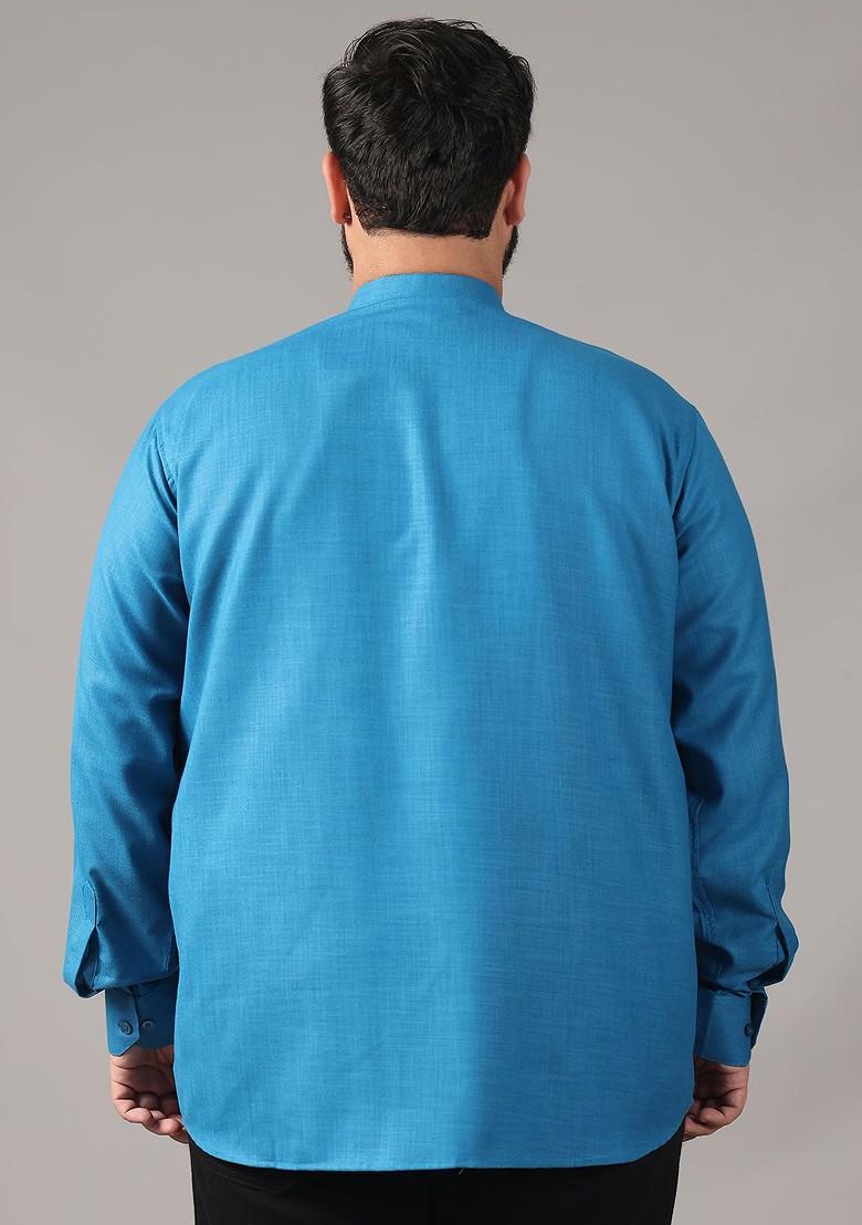 Blue Solid Cotton Kurta For Men