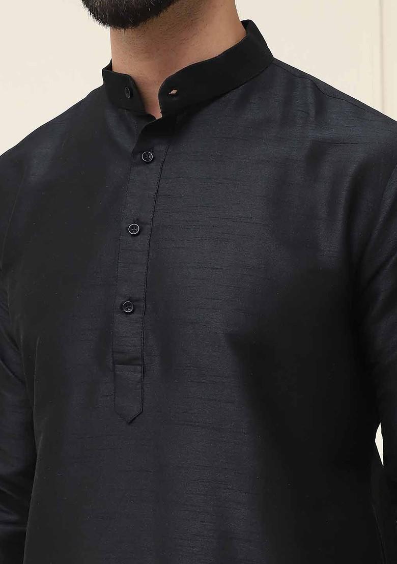 Black Solid Poly Blend Kurta For Men