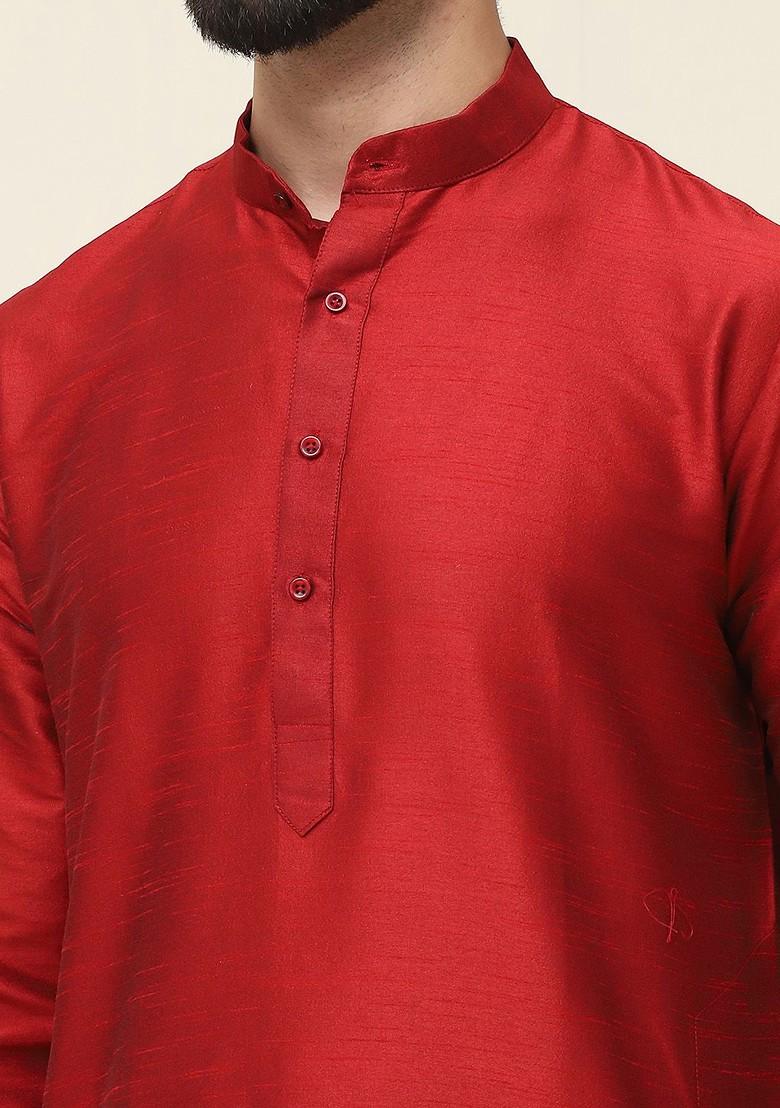 Maroon Solid Poly Blend Kurta For Men