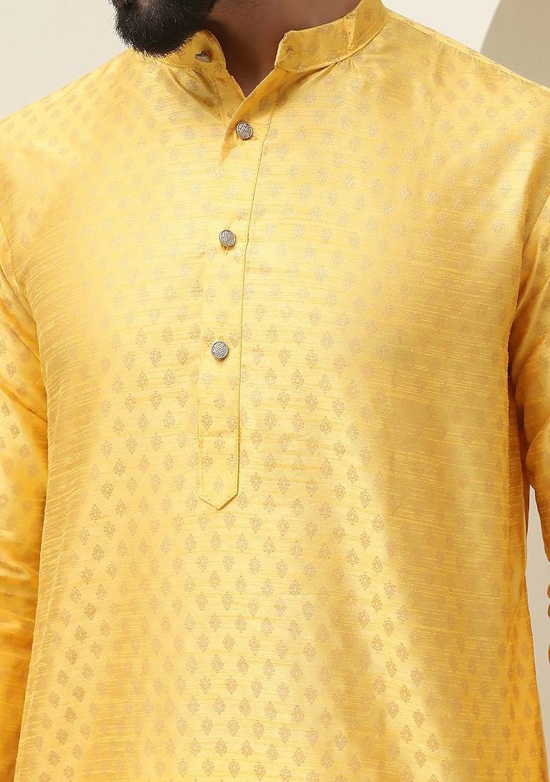 Mustard Ethnic Motifs Poly Blend Kurta For Men