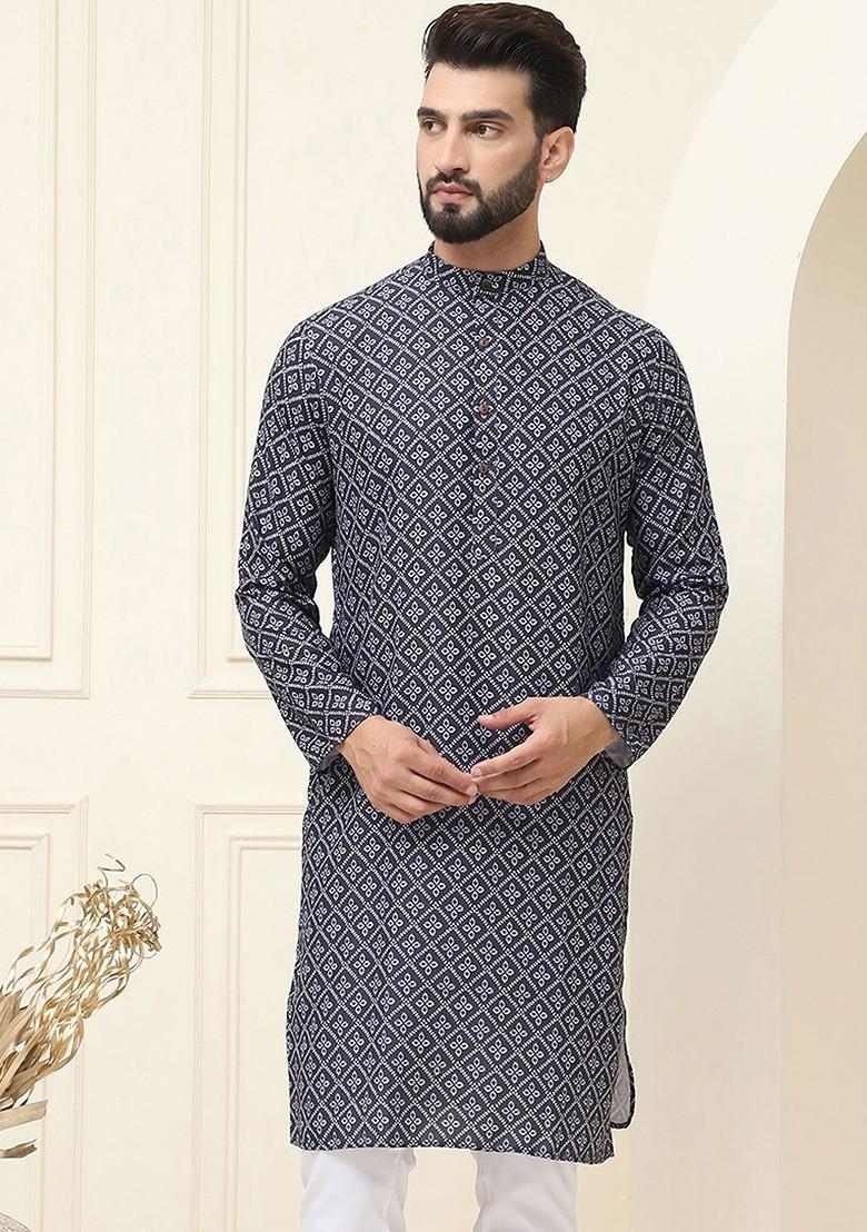 Black Ethnic Motifs Cotton Kurta For Men