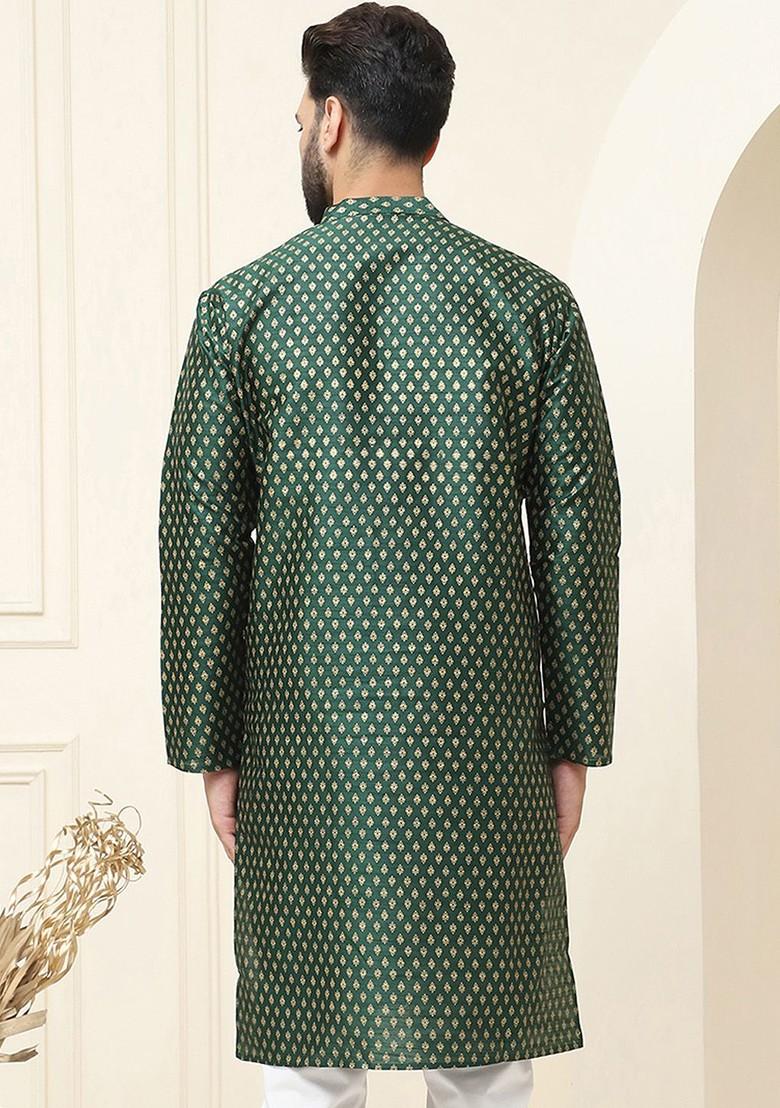Green Ethnic Motifs Silk Kurta For Men