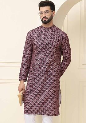 Black Ethnic Motifs Cotton Kurta For Men