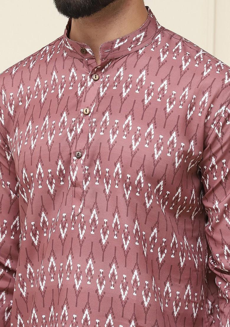 Brown Ethnic Motifs Cotton Kurta For Men