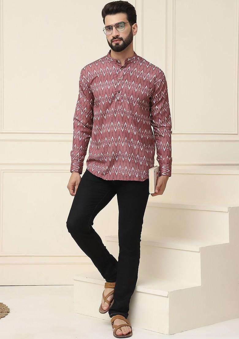 Brown Ethnic Motifs Cotton Kurta For Men