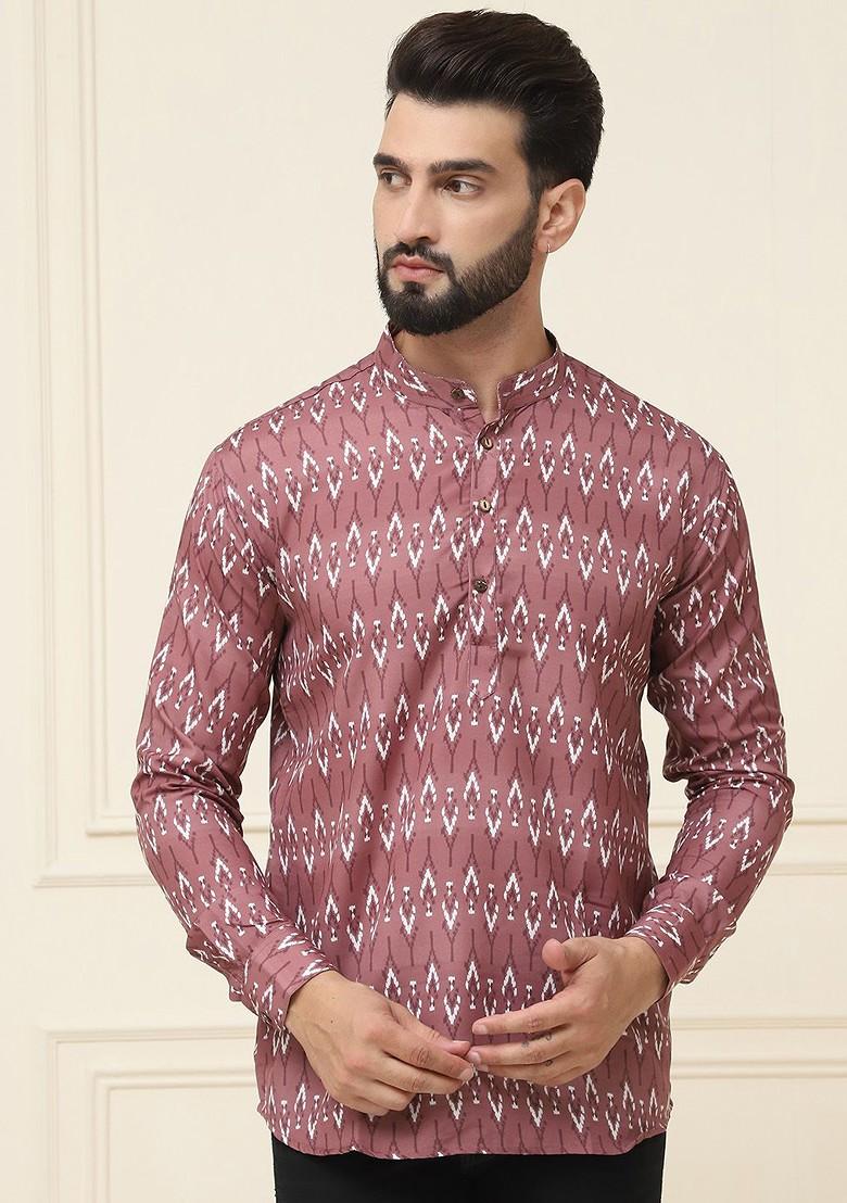 Brown Ethnic Motifs Cotton Kurta For Men