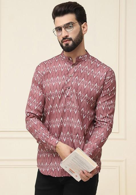 Brown Ethnic Motifs Cotton Kurta For Men