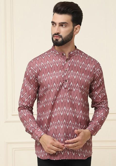 Brown Ethnic Motifs Cotton Kurta For Men
