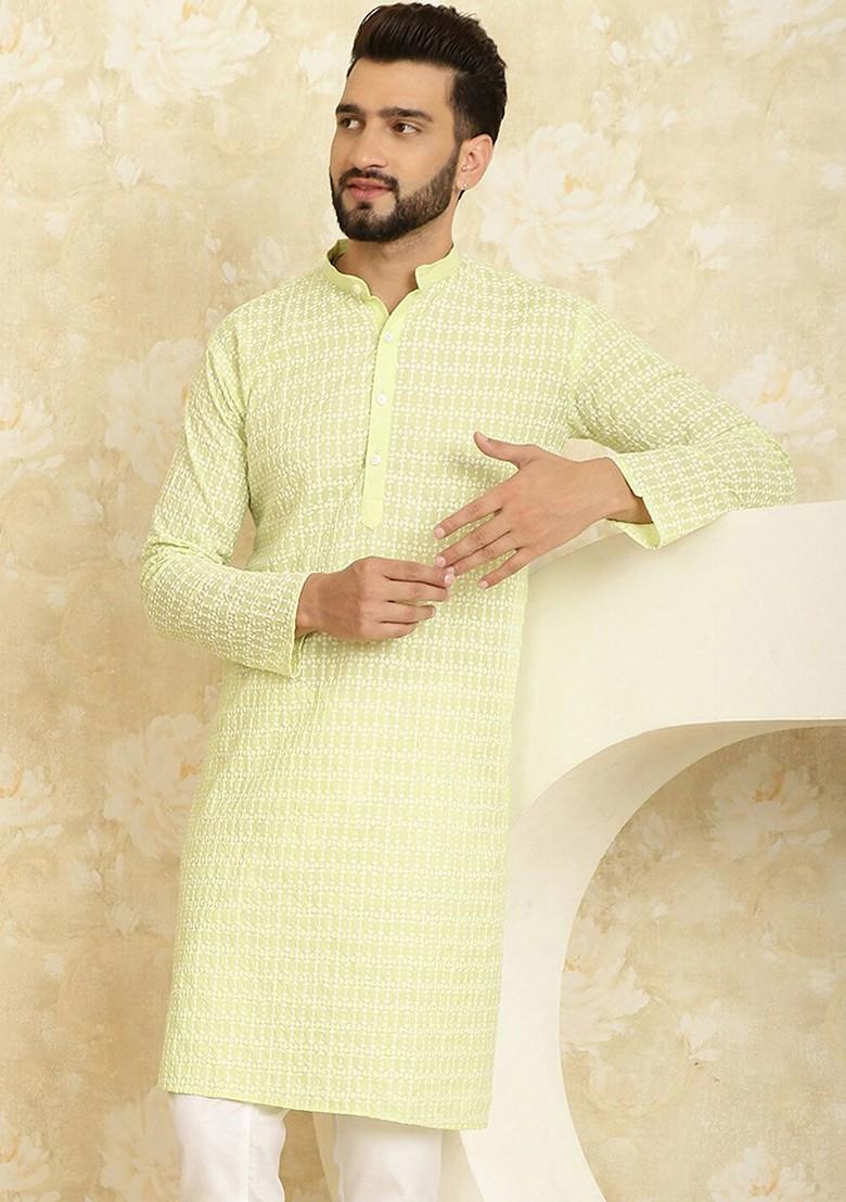 Green Ethnic Motifs Cotton Kurta For Men