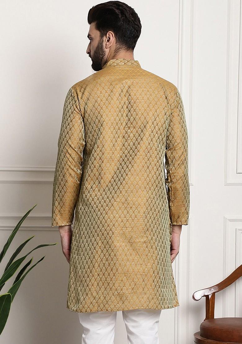 Mustard Ethnic Motifs Poly Blend Kurta For Men