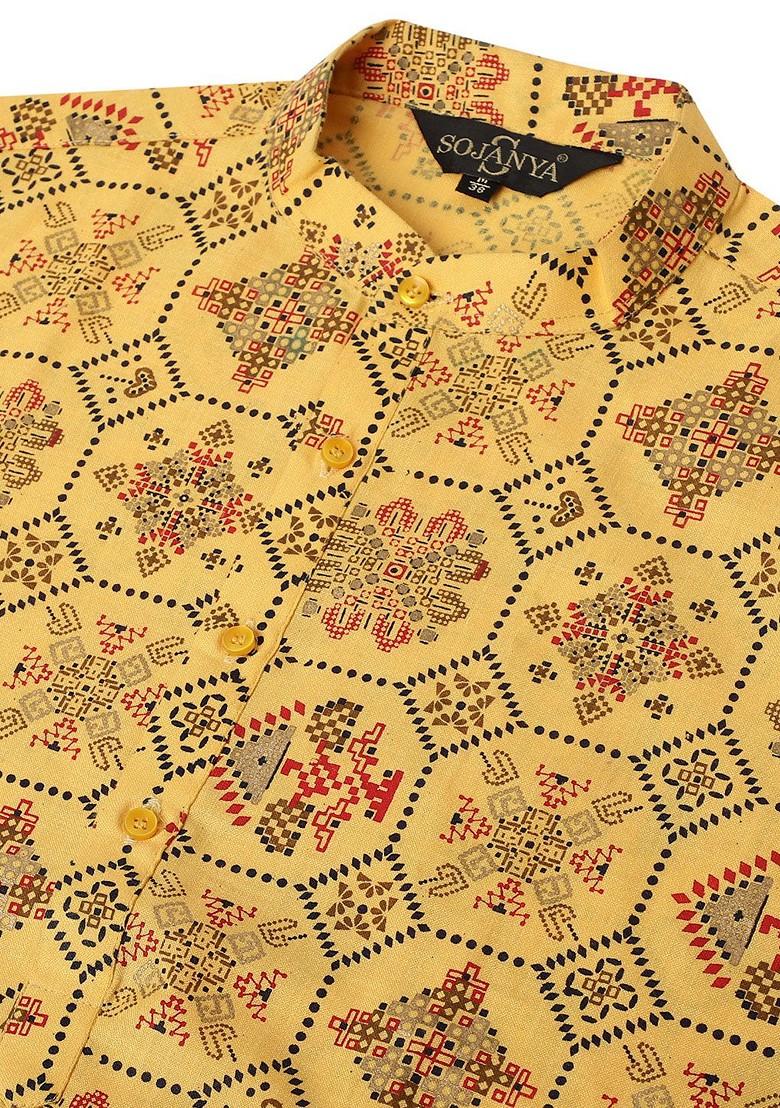 Yellow Ethnic Motifs Poly Blend Kurta For Men